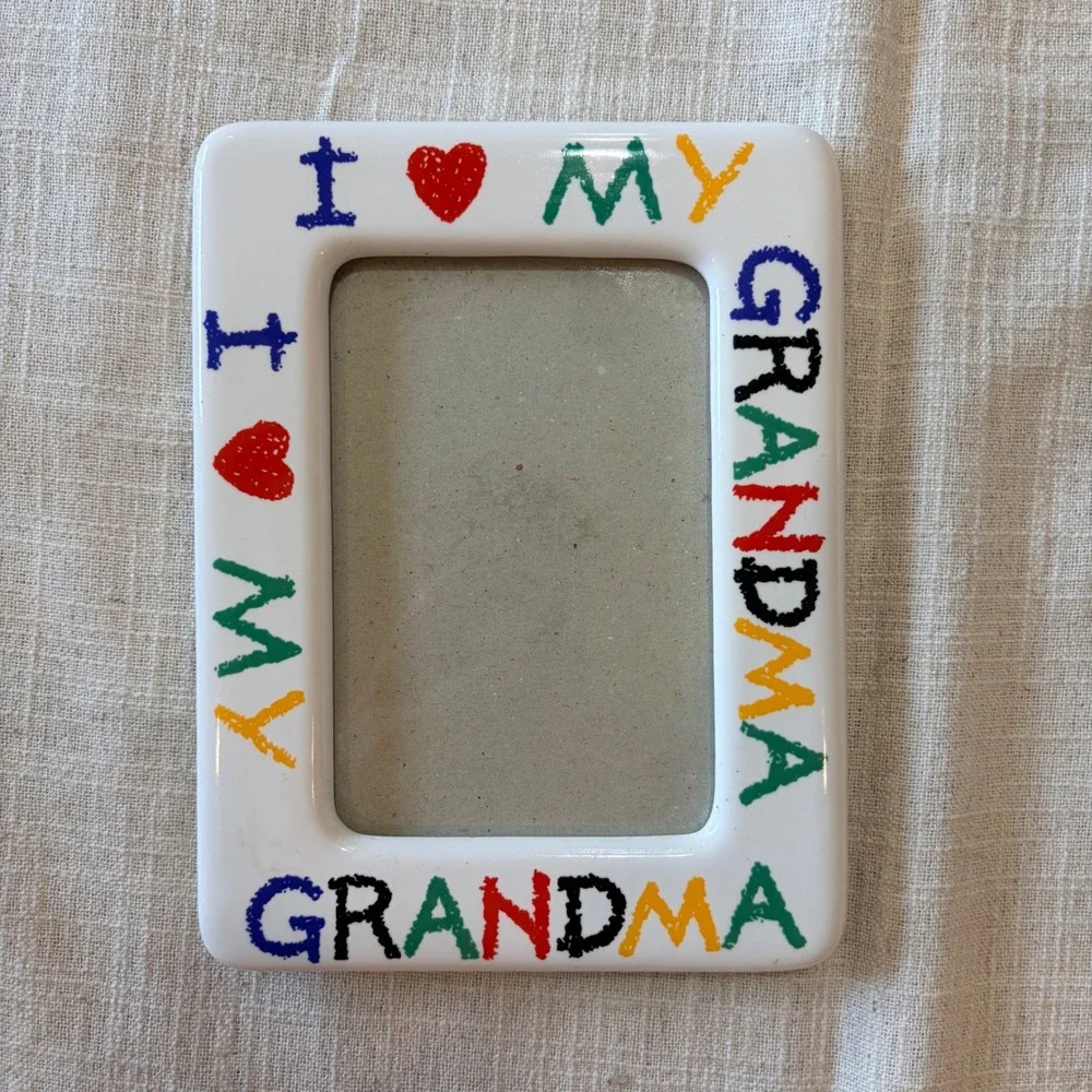 Decorel I Love My Grandma Ceramic Picture Frame White Kidcore Crayon 3.5x5